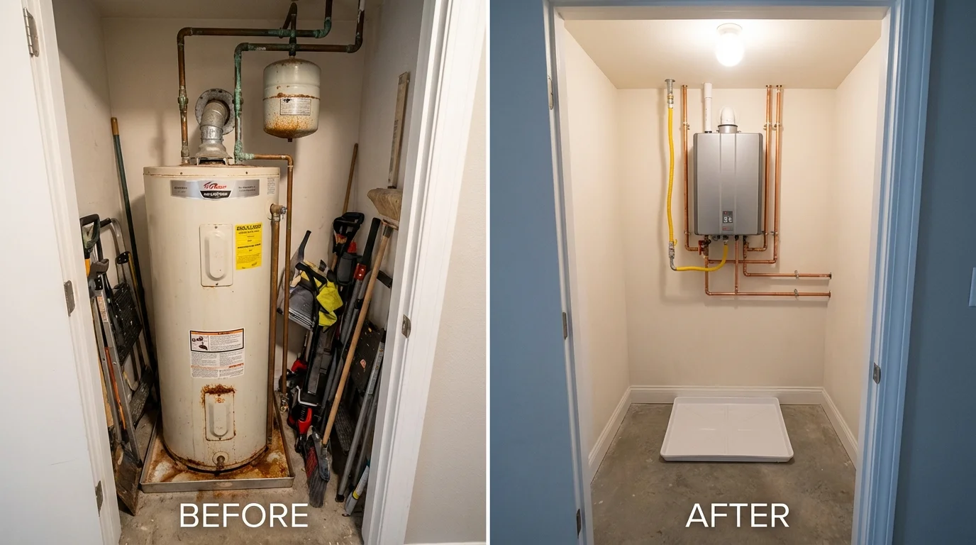 Tank water heater versus wall-mounted tankless unit comparison for Palo Cedro, CA homeowners