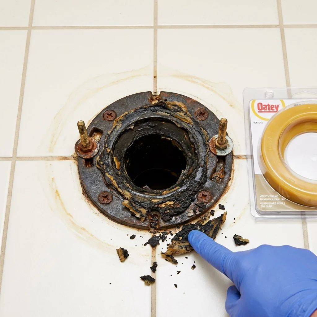 Failed wax ring showing water seepage at the base of a toilet in a Palo Cedro, CA home